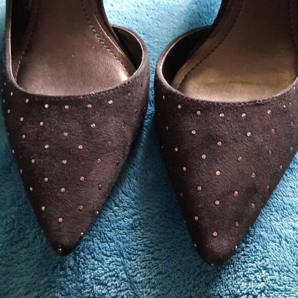White House Black Market Black Ella Studded High Heel Open Pumps Size 7.5 - Picture 6 of 11